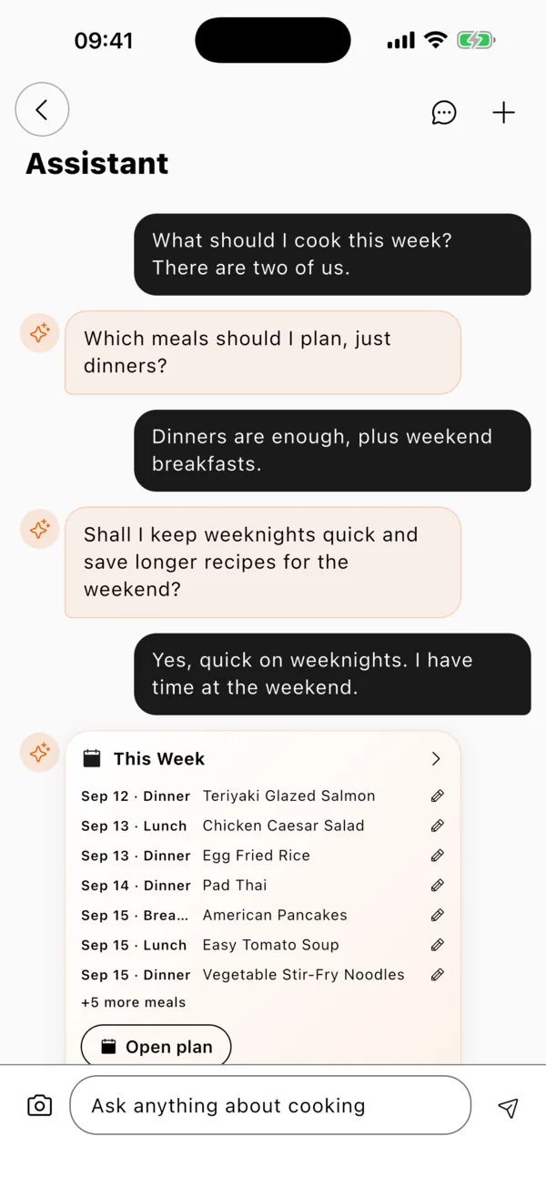 Assistant building a weekly meal plan