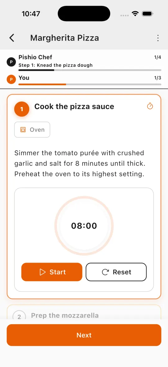 Two cooks following the same recipe in sync