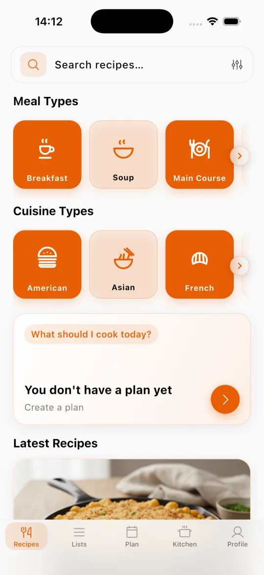 Recipe discovery screen