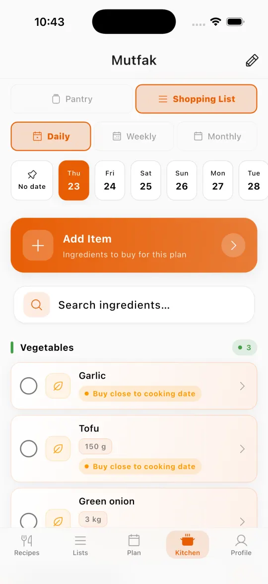 Shopping list and pantry