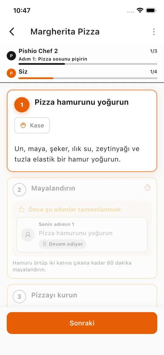 Aynı tarifi senkron takip eden iki aşçı
