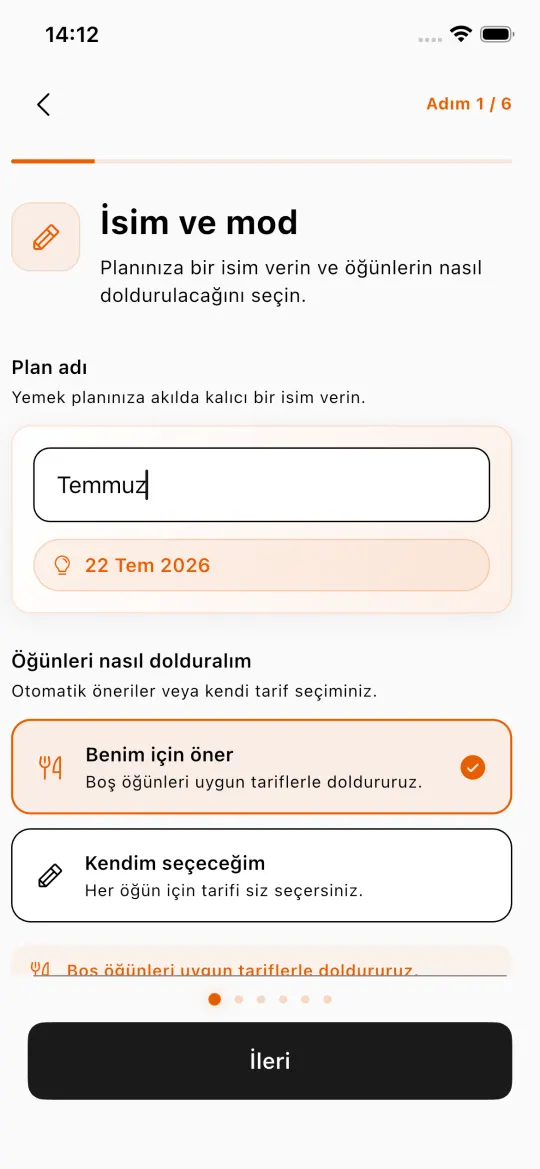 Yemek planı sihirbazı
