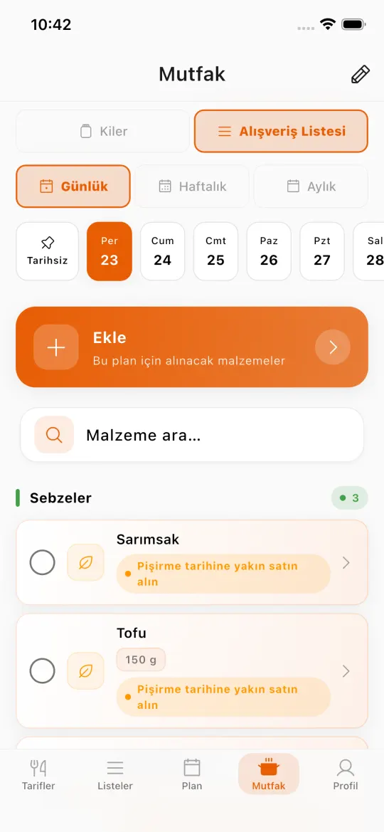Alışveriş listesi ve kiler